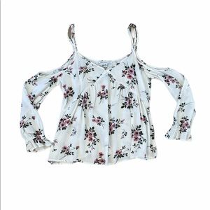 AEO Cream Floral Cold Shoulder Top XS